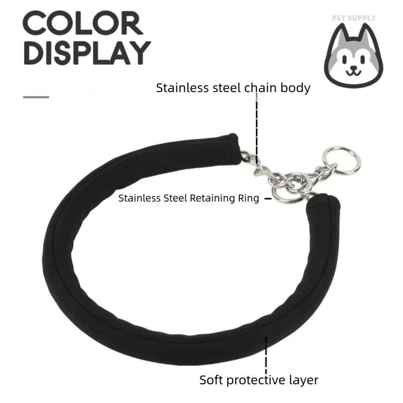 Collar de cuello de acero inoxidable para perros grandes, medianos y pequeños, absorción de impacto, Collar de entrenamiento, cadena P, sin pellizco de pelo - imagen 4