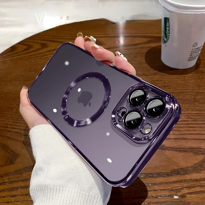 Funda magnética con revestimiento de moda para cargador inalámbrico Magsafe para iPhone 14 13 12 11 Pro XS Max X XR 7 8 Plus, funda transparente de silicona - imagen 5