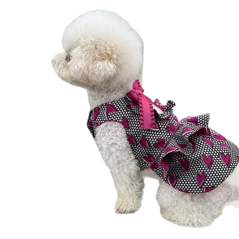 Vestido con lazo de amor para mascotas, ropa para perros de peluche, suministros para mascotas, vestidos para perros pequeños, ropa para cachorros, otoño e invierno - imagen 5