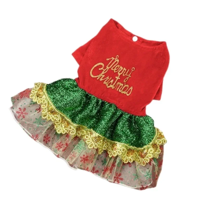 Ropa de Navidad para perros, falda de terciopelo dorado con lentejuelas coloridas para mascotas pequeñas, gatos y perros, ropa para cachorros - imagen 5