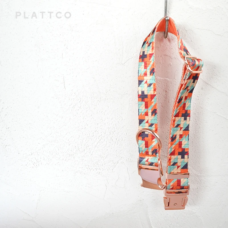 PLATTCO conjunto de perro de diseño único estampado patrón DESERT DUNES con hebilla de oro rosa de alta calidad 5 tamaños PDC310RG y PDL310RG - imagen 2