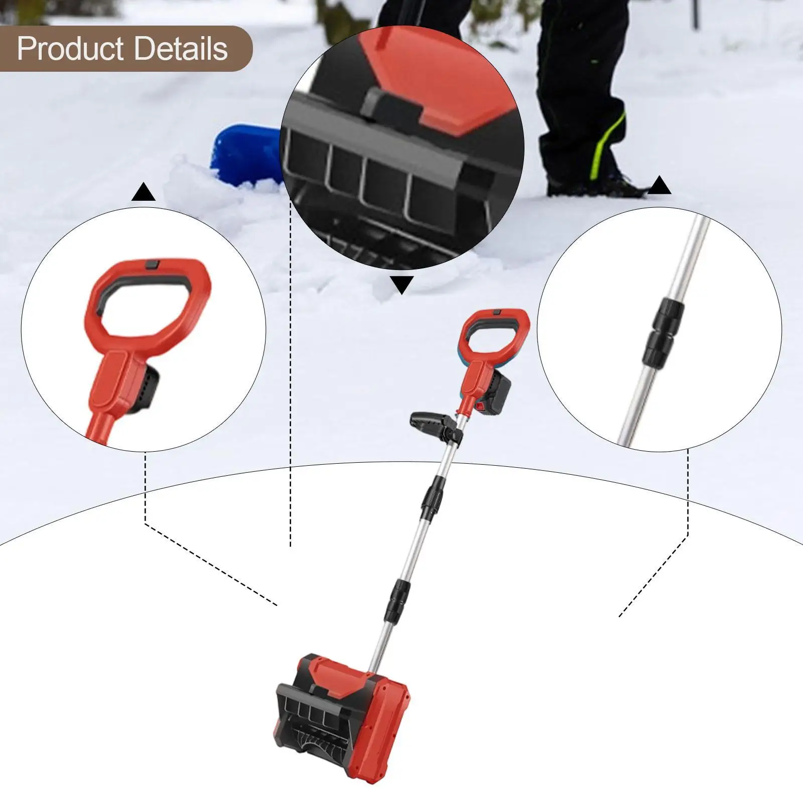 Pala de nieve inalámbrica con pilas con mango auxiliar ajustable, lanzador de nieve, soplador de nieve, herramienta de eliminación de nieve para acera - imagen 5