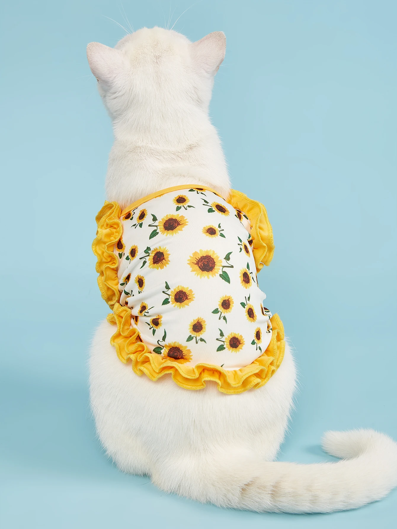 Lindo vestido para perro, patrón de girasol con ribete de volantes amarillos, ropa para niña pequeña dorada, falda dulce de verano para niña, perro, cachorro, gato - imagen 4