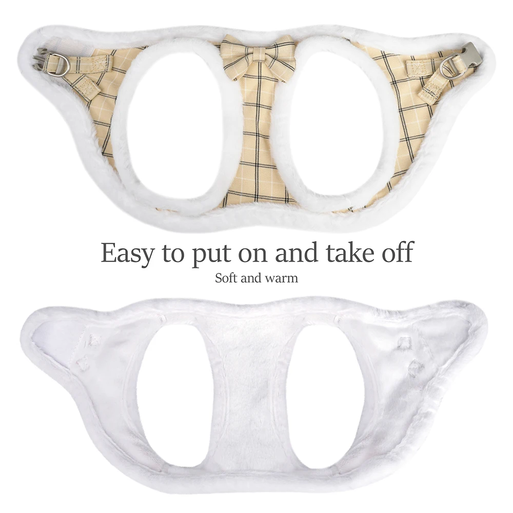 Conjunto de correa y arnés para perro, chaleco de piel cálida para invierno y cuerda de plomo para caminar para mascotas, bonitos arneses con lazo suaves para perros pequeños y medianos - imagen 3