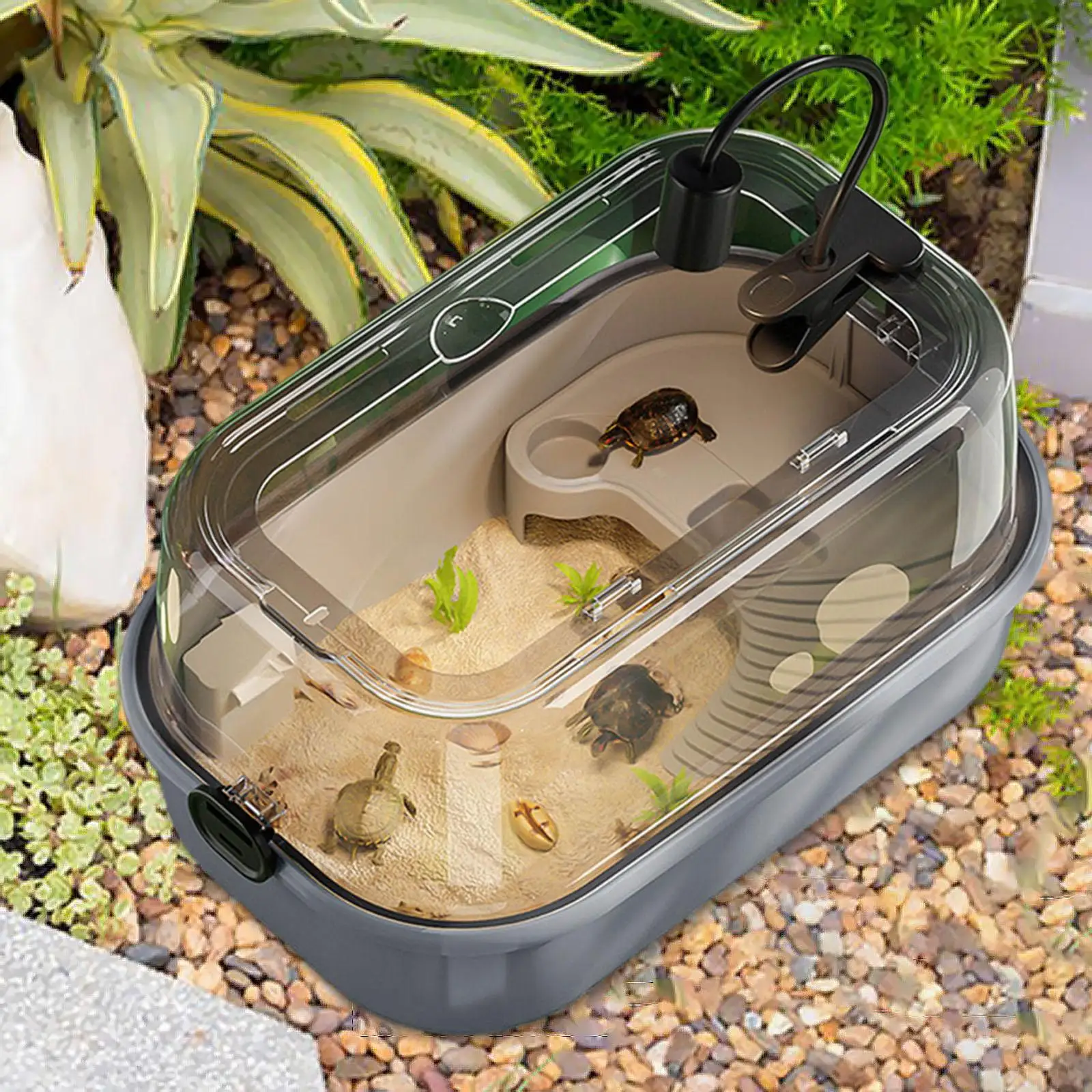 Turtle Aquarium with Platform and Swimming Area Turtle Cage Turtle Breeding Tank for Frog Turtle Tortoise Crayfish Hermit Crabs Turtle Aquarium with Platform and Swimming Area Turtle Cage Turtle Breeding Tank for Frog Turtle Tortoise Crayfish Hermit Crabs