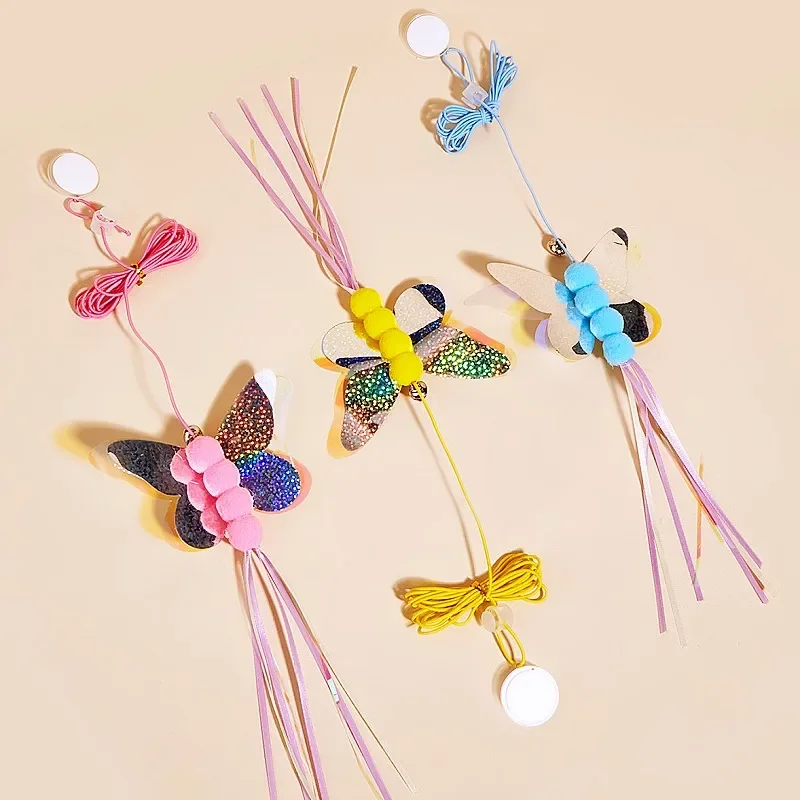 Juguete para gatos, columpio de mariposa, juguetes interactivos para colgar en la puerta, juguetes de plumas para gatos, juguete elástico ajustable para gatos, productos para mascotas - imagen 2