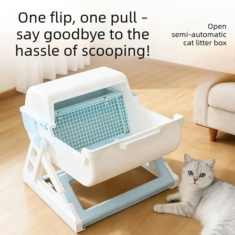 Caja de arena automática grande para gatos – Bandeja sanitaria semiserrada - imagen 2