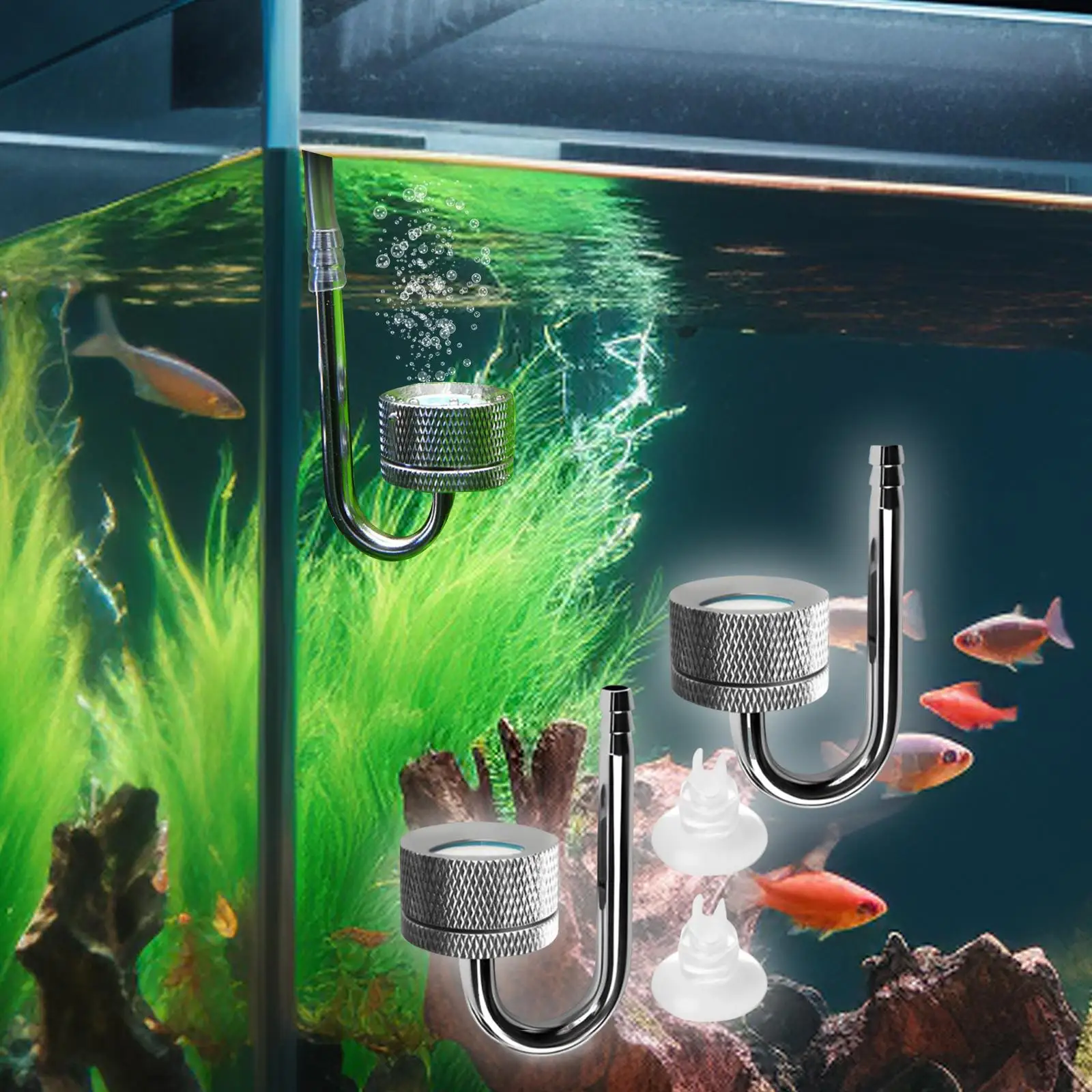 2 Pieces Aquarium CO2 Diffuser with Suction Cups Carbon Dioxide Air Refiner for Circulation System