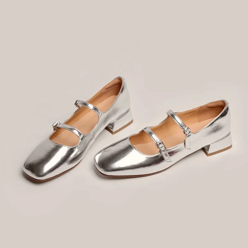 Zapatos De Ballet De tacón grueso Retro para Mujer, Zapatos De tacón medio Mary Jane, Zapatos individuales, nuevos - imagen 3