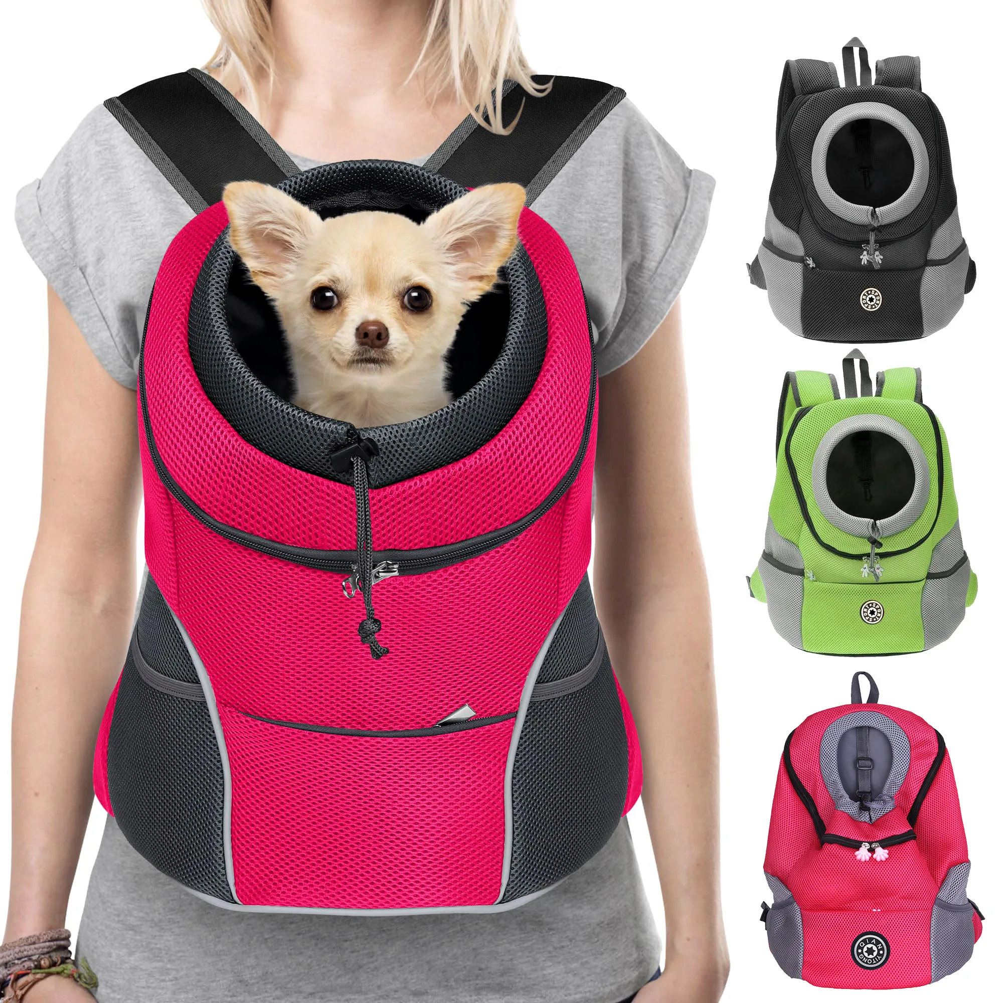 Mochila para perros pequeños, bolsa transportadora portátil para perros de doble hombro para exteriores, bolsa para mascotas, mochila de viaje transpirable, suministros de transporte para mascotas