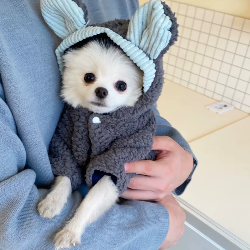 Ropa de otoño e invierno para cachorros, abrigo divertido con orejas de Animal para perros pequeños, ropa cálida para mascotas, chaqueta polar para Chihuahua y perro salchicha - imagen 2