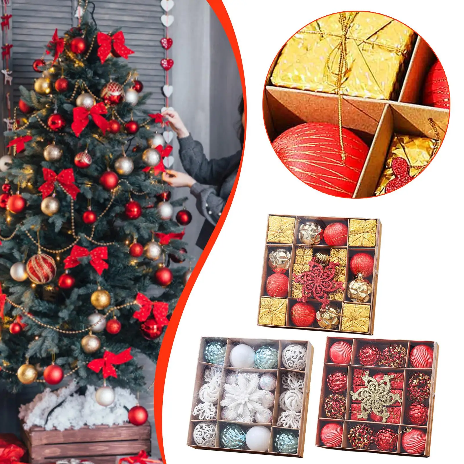 Christmas Ball Ornaments Set Portable Xmas Tree Decor Pendants Xmas Baubles for Home Shopping Mall Halloween Weddings Restaurant
