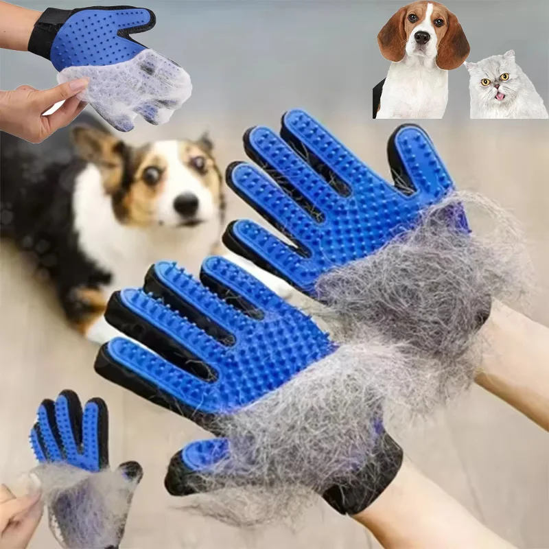 Guantes de ducha para quitar el pelo de mascotas, cepillo de baño para cachorros y gatos, guante de limpieza con peine de silicona, suministros de masaje para el cuidado de perros