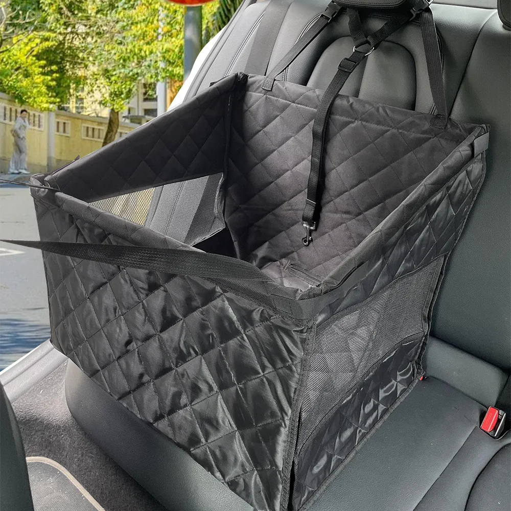 Cesta para asiento de coche para mascotas con 2 cinturones de seguridad, Protector de asiento trasero seguro y transpirable para perros y gatos, malla transparente de fácil limpieza - imagen 2