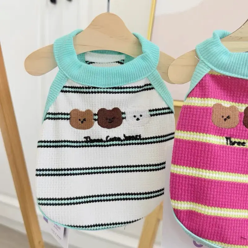 Camiseta sin mangas a rayas para mascotas, camiseta fina y transpirable con parte inferior de peluche para perros pequeños, ropa para cachorros, ropa para perros pequeños - imagen 3