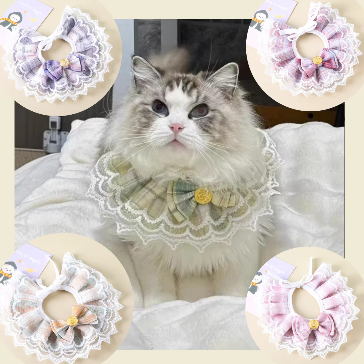 Collar para mascotas con cinta de seda: pajarita enjoyada y collar con colgante de satén para gatos y cachorros, accesorio de regalo de boda - imagen 2
