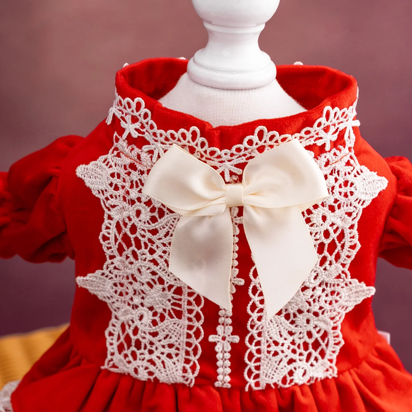 Vestidos lolita para perros pequeños, vestido de princesa de encaje para mascotas, vestido de boda, fiesta de cumpleaños para cachorros, ropa Formal, vestido de terciopelo rojo para perros - imagen 2