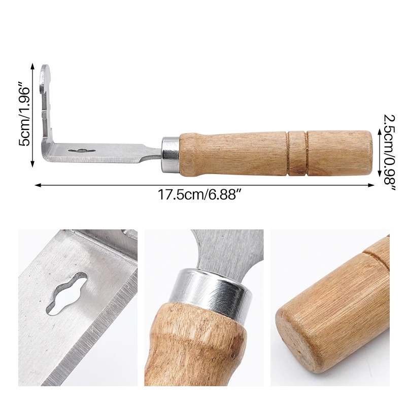 Limpiador de colmena de abeja de acero inoxidable, 1 piezas, pala de miel, herramienta de limpieza de Marco con mango de madera, suministros de Apicultura - imagen 5