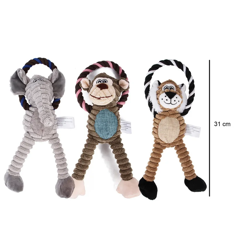 Juguetes de peluche para perros, juguete de animales chirriantes para mascotas, resistente a mordeduras, juguete para masticar dientes limpios, suministros para mascotas, juguetes interactivos, mono Elepant de León - imagen 4