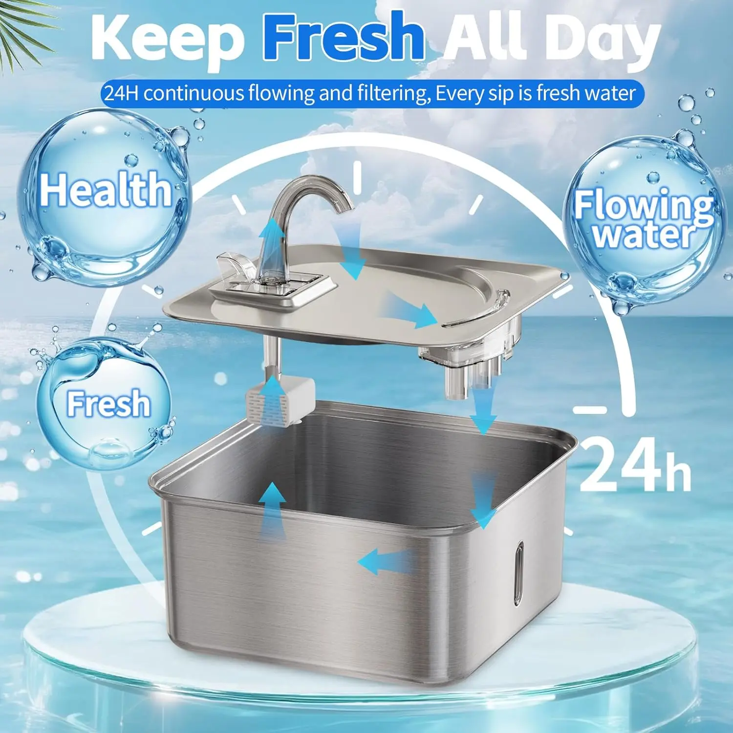 Dispensador de agua para mascotas de acero inoxidable de 7L, fuente automática para gatos, dispensador de agua inteligente para perros, tazón para beber con ventana Visual para perros grandes - imagen 2