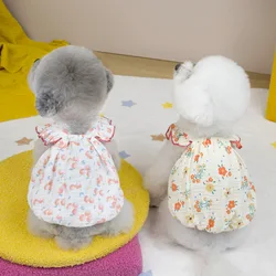 Vestido Floral de primavera para mascotas, chaleco con capullo de flor para mascotas, ropa bonita con manga voladora para perros pequeños, falda con mangas voladoras, ropa para cachorros