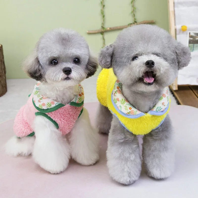 Vestido de lana de lujo abrigo de invierno rosa amarillo ropa cálida para perros pequeños Chihuahua Dachshund sin mangas vestidos con capucha traje - imagen 3