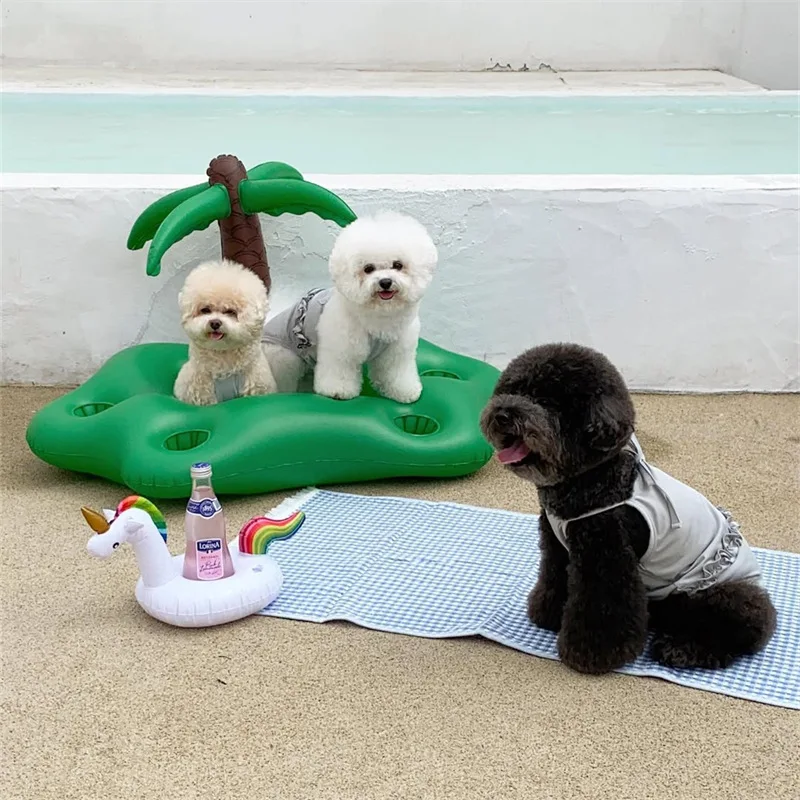 Camisola de encaje con lazo para mascotas, chaleco, Bikini para mascotas, mono, traje de baño de playa de peluche, pijamas para perros, ropa para cachorros, mono - imagen 4
