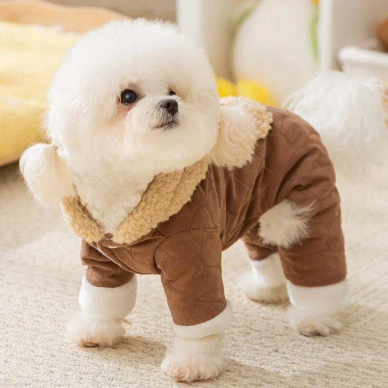 Mono para perro de otoño e invierno, chaqueta cálida de felpa con capucha, bolsillo de tracción, abrigo de algodón de cuatro patas, oso de peluche, ropa para perros pequeños - imagen 3