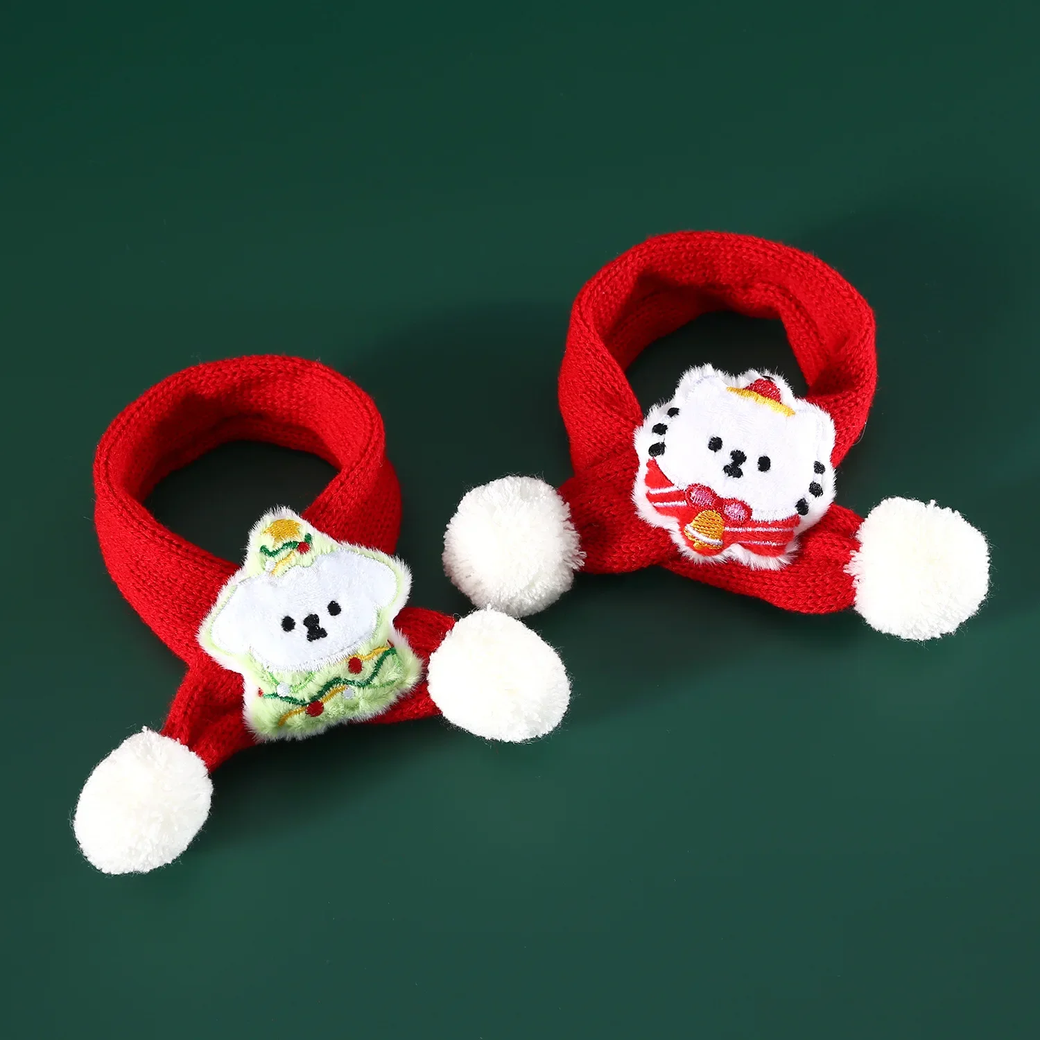 Bufanda roja de Navidad para mascotas, conjunto de gorro y bufanda de hilo de punto con bola de dibujos animados de árbol de Navidad para cachorros y gatos, accesorios para perros - imagen 2