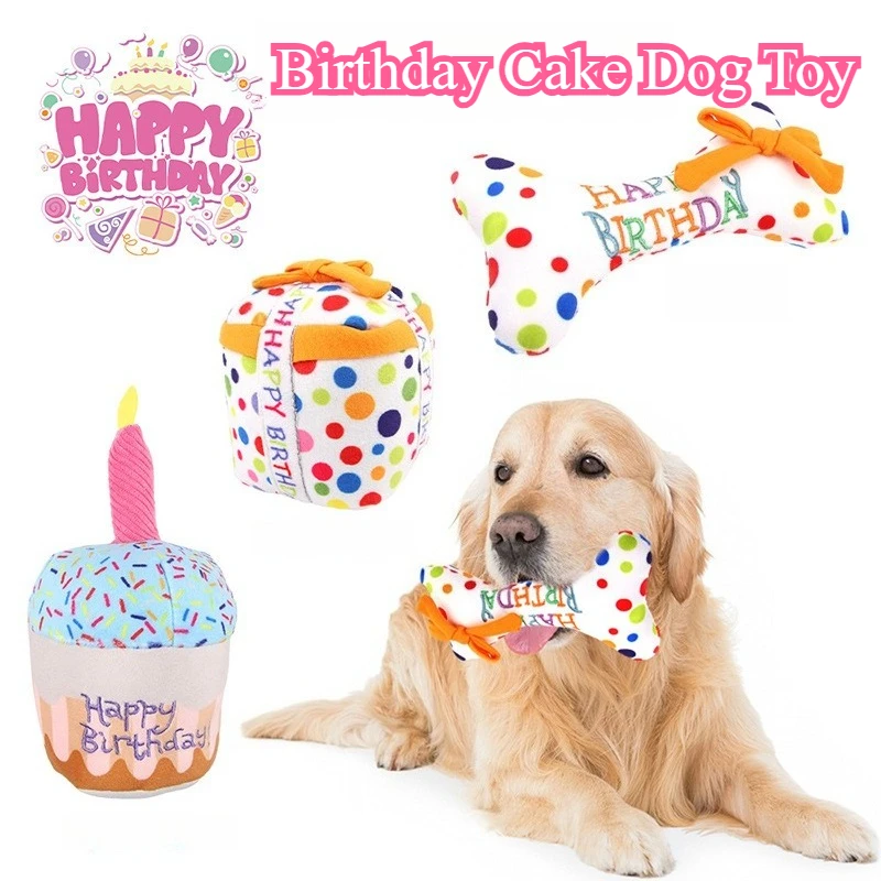 Juguete para perro con pastel de cumpleaños, juguete para masticar de felpa chirriante con velas para regalo de cumpleaños para cachorro, juguete molar resistente a mordeduras - imagen 2