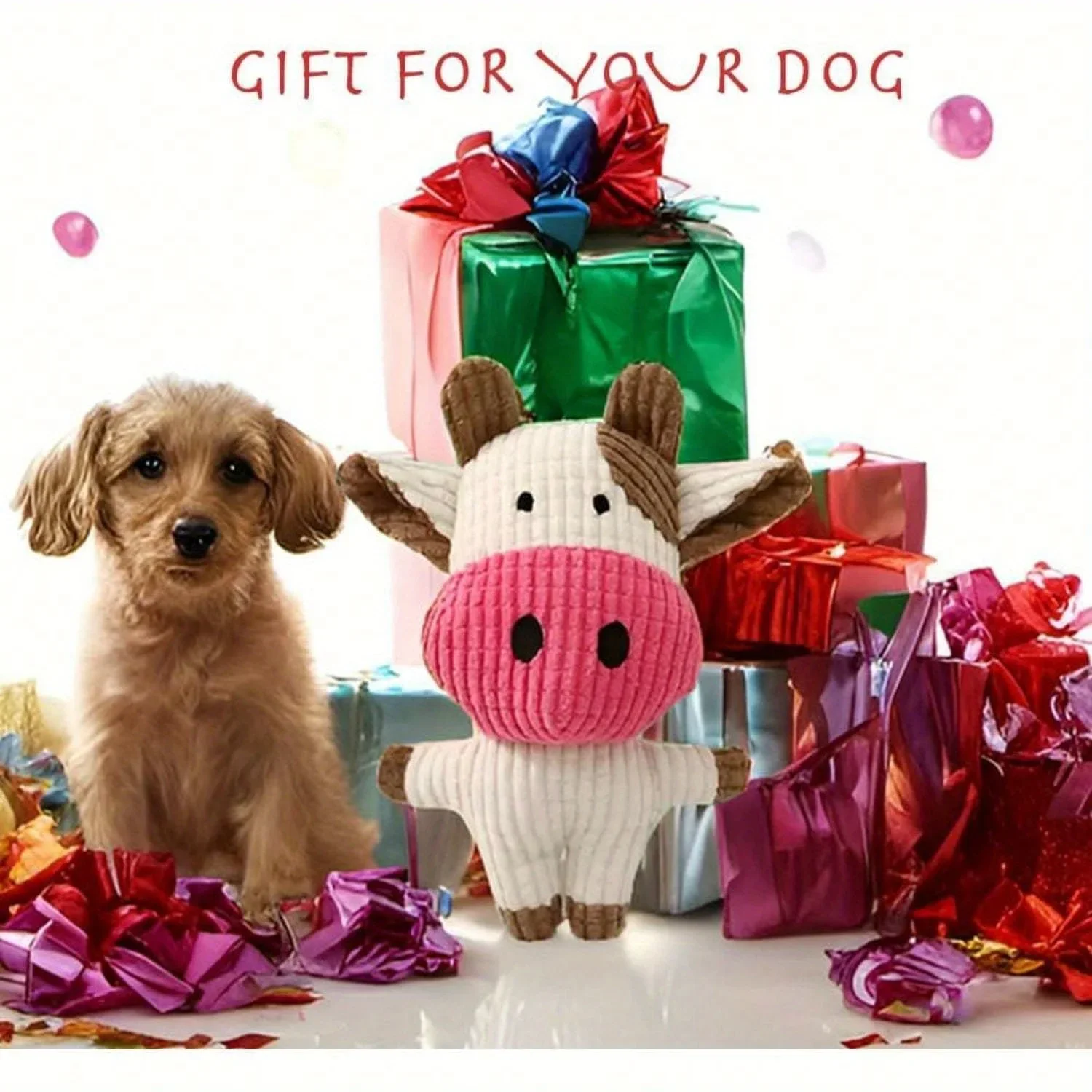 Juguete para perros con forma de vaca - chirriador y peluche de pana - imagen 4