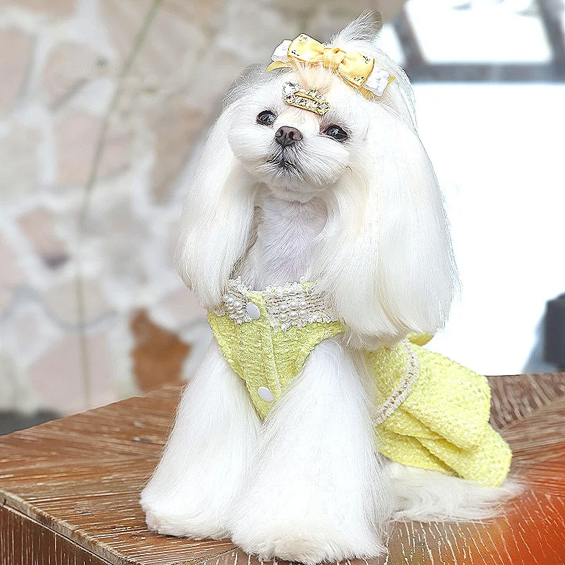 Vestidos lolita de Tweed para perros pequeños, vestido de princesa para perros, vestido de boda para mascotas, ropa Formal para fiesta de cumpleaños, vestido de invierno para perros - imagen 3