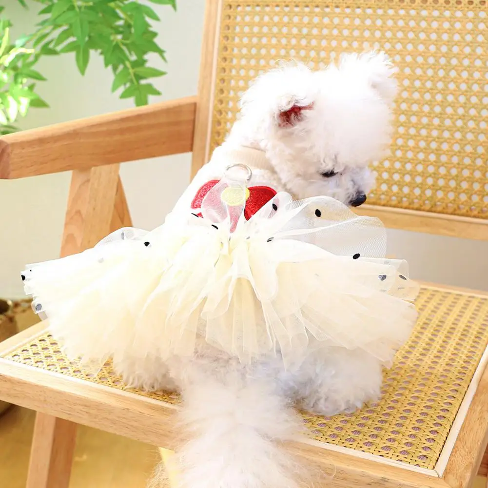 Vestido con lazo para mascotas, falda de encaje con anillo de tracción, ropa de invierno - imagen 5