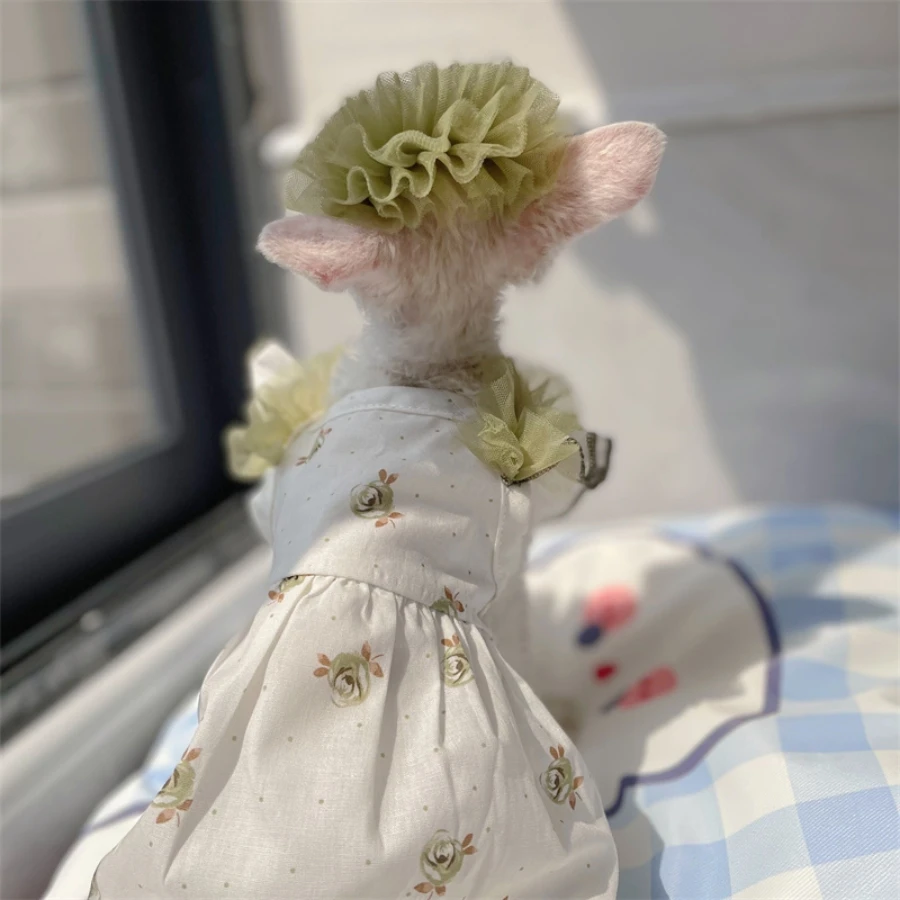 Vestido floral de encaje verde para Sphynx Cat Tirantes de verano para gata Falda transpirable para gatitos Camiseta dulce para Devon Rex - imagen 2