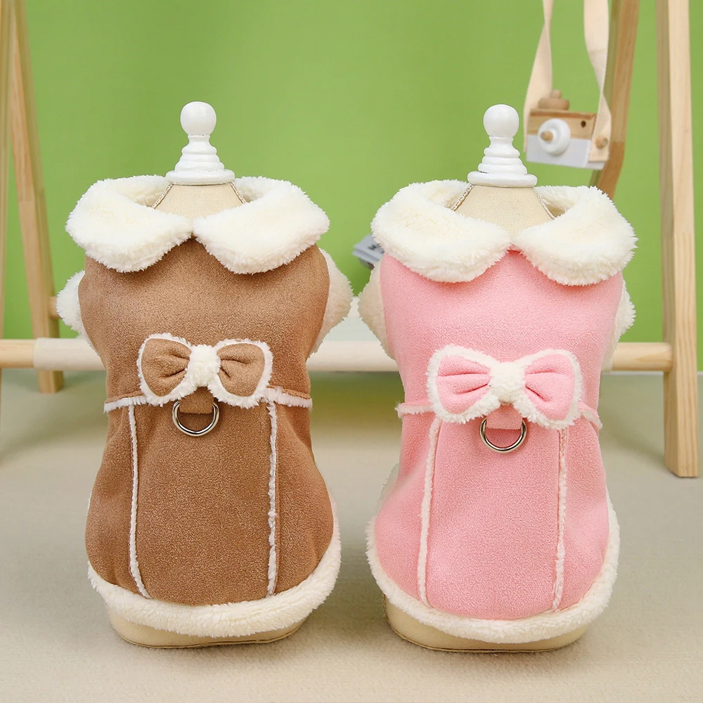 Ropa bonita para perros, chaqueta para perros, abrigo de invierno para cachorros, ropa con lazo, traje cálido de piel para mascotas, suave para perros pequeños y medianos, Chihuahua - imagen 2