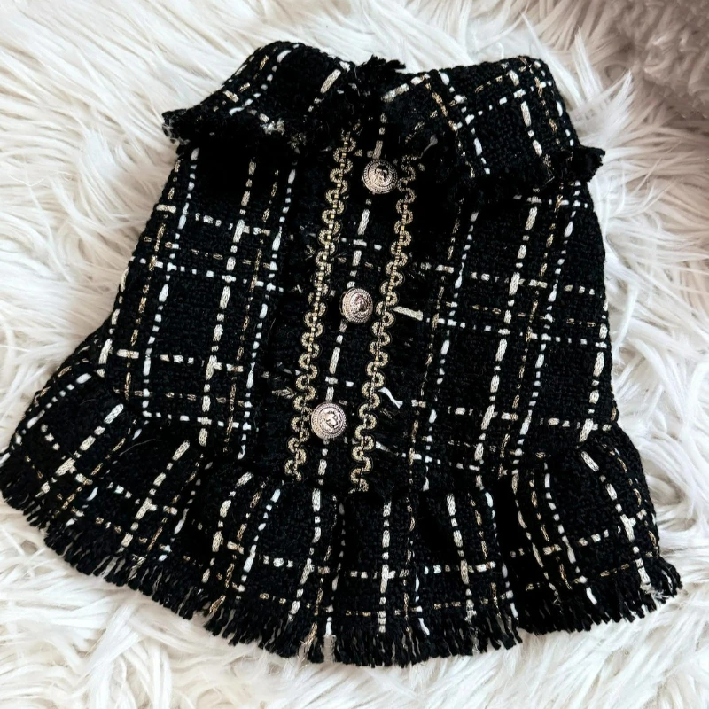 Vestido de Tweed para perro, vestido de princesa de estilo clásico para mascotas, Bichon, Chihuahua, perros pequeños, ropa bonita para cachorros para exteriores, primavera 2024 - imagen 5