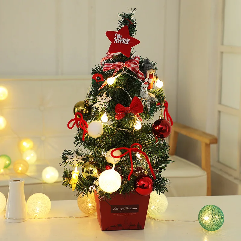 Juego de árbol de Navidad de 50cm, decoración de festivales de escritorio, hermoso árbol de Navidad con adornos de luz Led, decoración navideña para el hogar - imagen 4