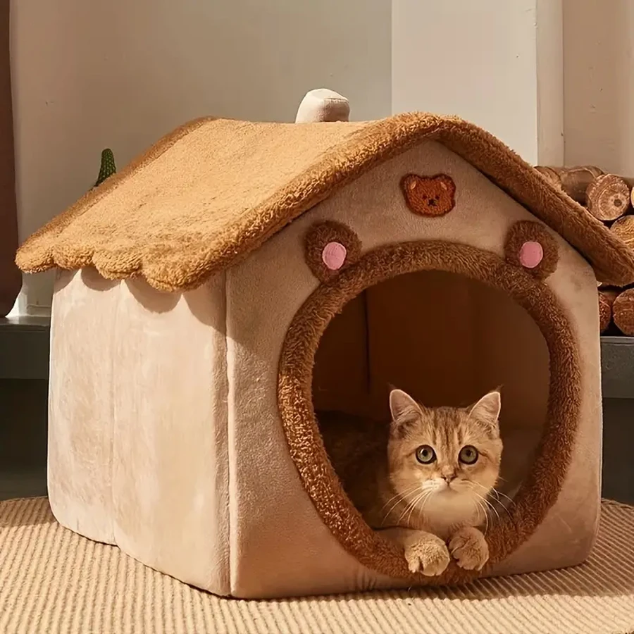 Casa para mascotas para dormir Fordable, cubo para gatos lavable y extraíble para invierno, sofá cueva para cachorros, cama para mascotas, casa para perros pequeños, gatos medianos - imagen 5