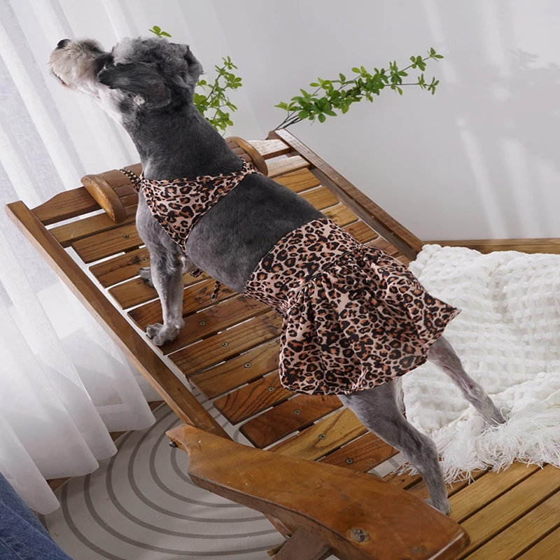 Conjunto de Bikini de leopardo para mascotas, traje de baño de moda para perros pequeños, Schnauzer, Bulldog francés, faldas de playa de verano, ropa de perro femenino - imagen 4
