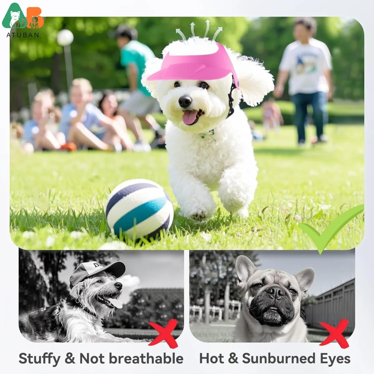 ATUBAN Sombrero para Perros S/M, Sombreros para el Sol para Perros Agujeros para las Orejas, Visera para Perrito Ajustable Deporte al Aire Libre Sombrero de Playa de Verano Gorra de Béisbol Transpirable - imagen 3