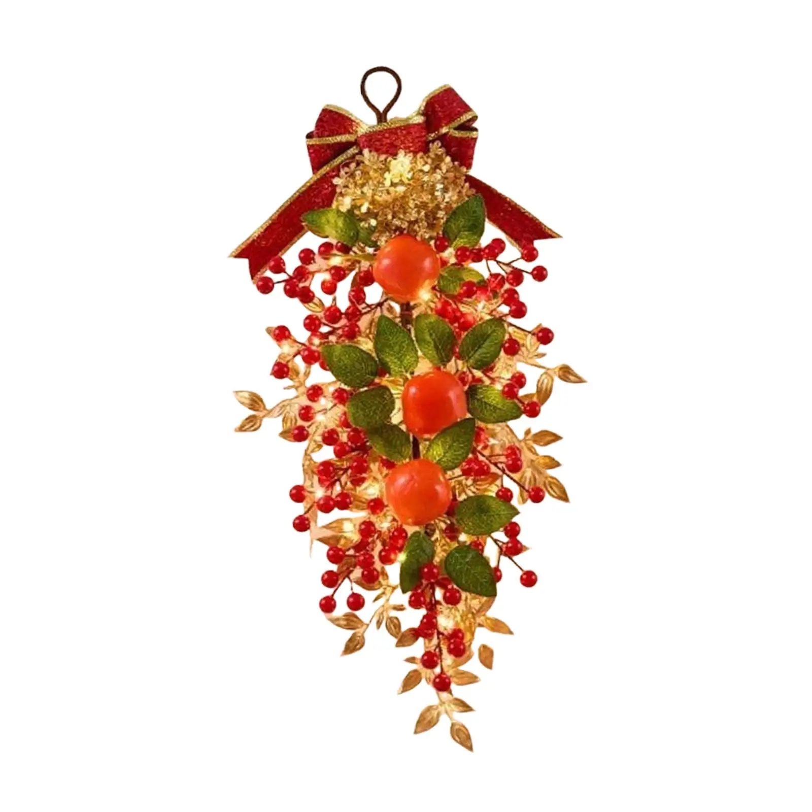 Chinese New Year Wreath PVC Artificial Door Decoration with LED Lights Spring Festival Garland for Home Party Entryway