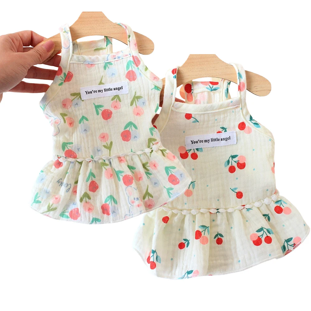 Falda de algodón INS cereza para cachorros, ropa para perros pequeños, vestidos de Pomerania, falda con tirantes florales de verano, ropa para cachorros