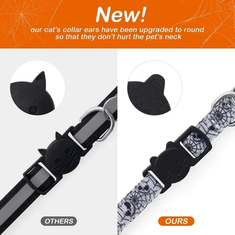 Collar de gato de Halloween con pajarita y campana, calabaza, fantasma, murciélago, Graohic, Collar de gatito ajustable para gatito/gato/perro, suministros para mascotas - imagen 4