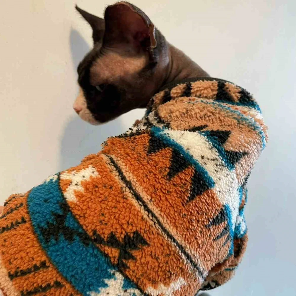 Chaqueta con cremallera Chaqueta de suéter navideño vintage para gato sin pelo Abrigo de vellón cálido de invierno para pijama suave Sphynx Cat Devon Rex - imagen 4