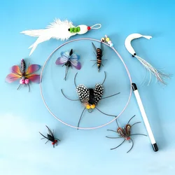 Juguetes para gatos con insectos artificiales, mariposa de colores de estilo aleatorio, borla, cabezal de repuesto, accesorios para juguetes para mascotas