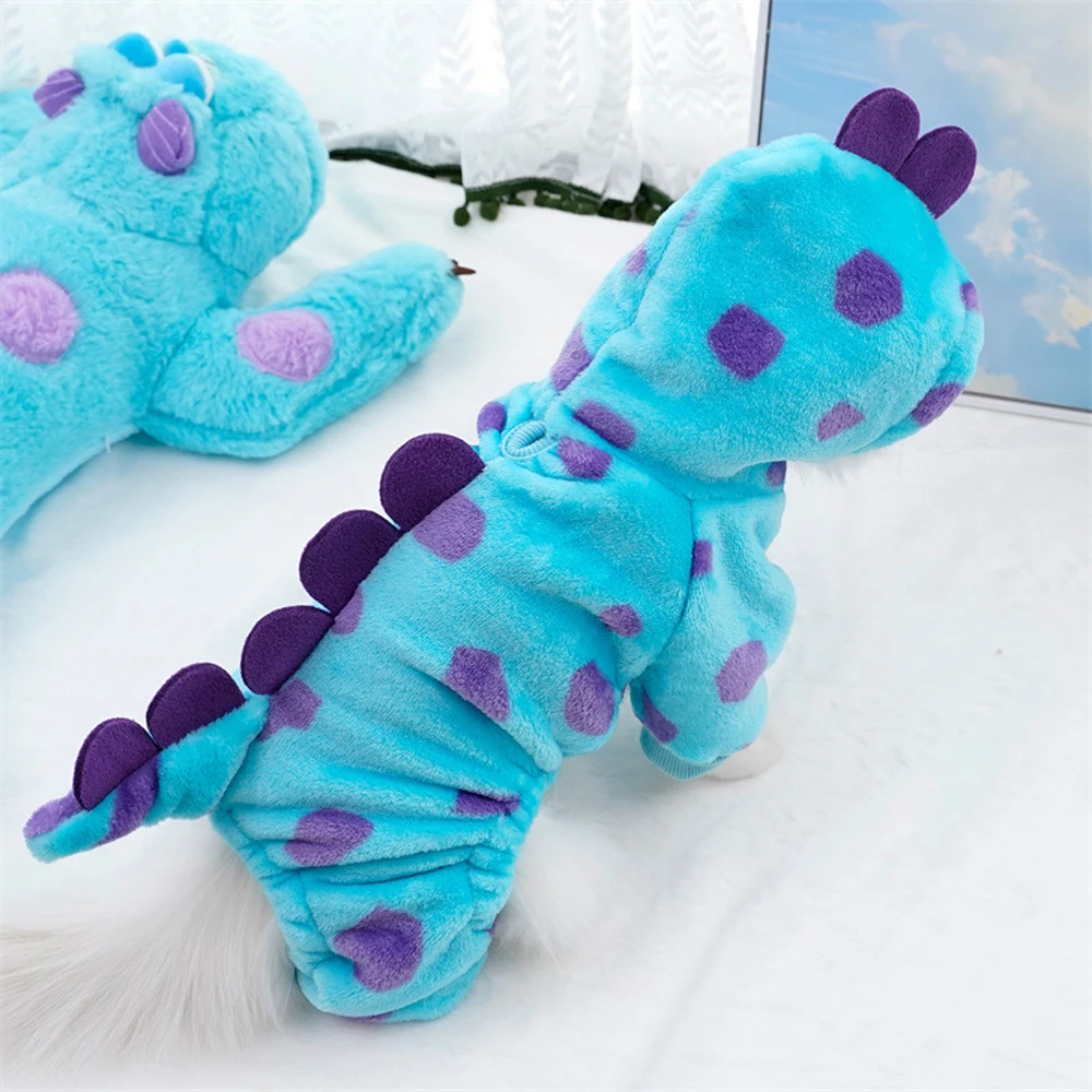 Abrigo dinosaurio para gato mediano – Cálido con capucha azul - imagen 5
