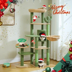 Árbol para gatos torre con postes de pompones, hamaca y casa