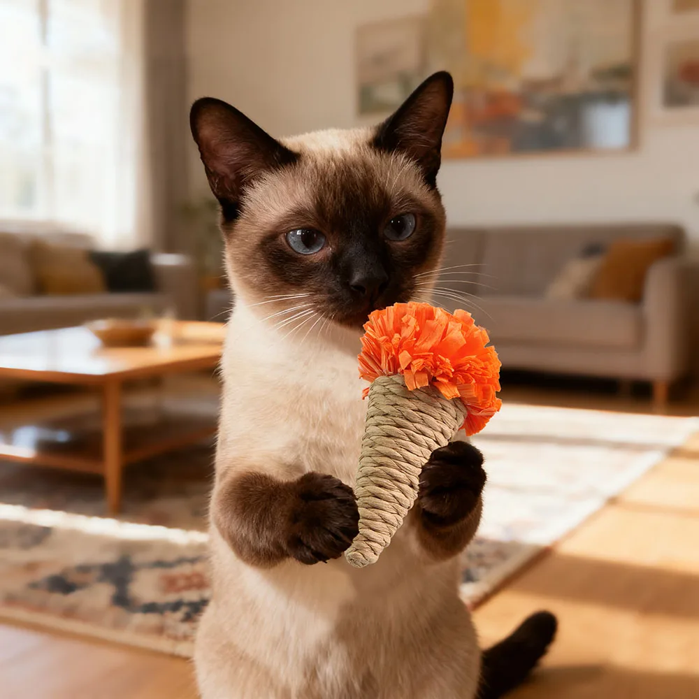 Juguete para masticar para gatos con forma de helado de cuerda, juguete interactivo para mascotas autojuego para gatitos y gatos, juguete duradero para la dentición de cuerda de cáñamo para aliviar - imagen 4
