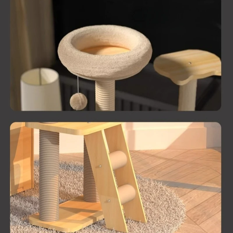 Torre de madera para gatos, rascador para mascotas, árbol para gatos, rascador de cama transparente, accesorios para gatos y gatitos, productos para rascar la casa escondida - imagen 5