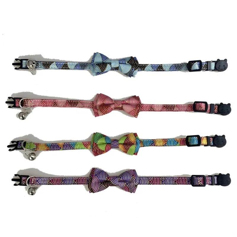Collar de gato personalizado con nombre de campana, etiqueta de identificación personalizada, Collar de nailon para Collar de gato, pajarita, Collar de perro pequeño para cachorro, Collar de gatito - imagen 4